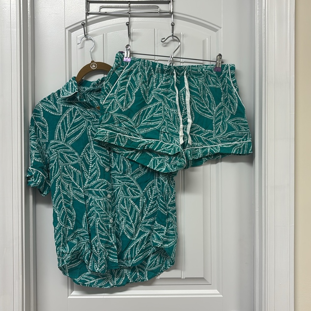 Stars Above Leaf Print Women’s Pajama Set - Teal - Picture 4 of 8